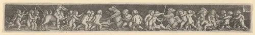 Frieze with Children Fighting Bears by Heinrich Aldegrever, print, 1537
