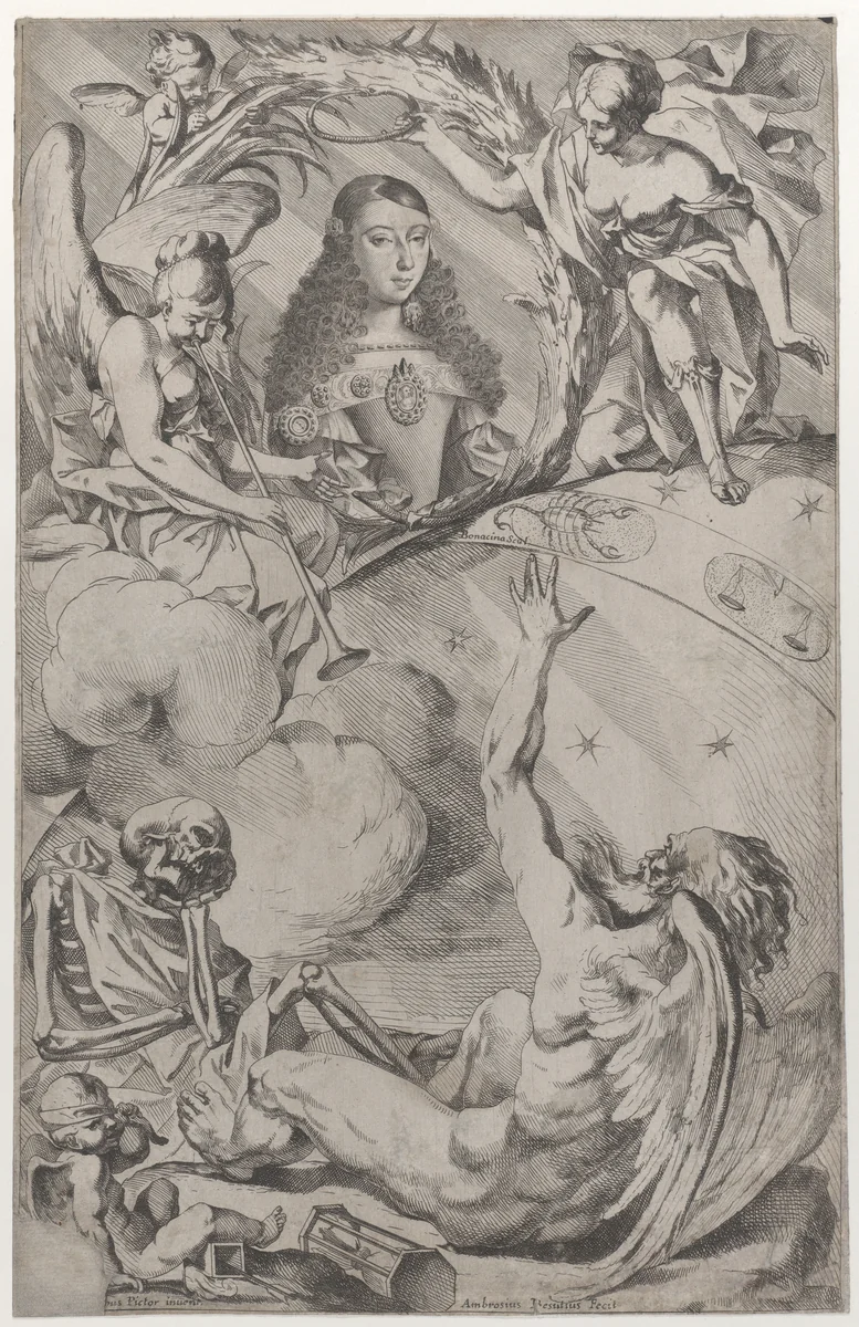 Portrait of Maria Luisa d'Orleans (1662-1689), wife of Charles II of Spain by Giovanni Battista Bonacina, print, 1684-1694