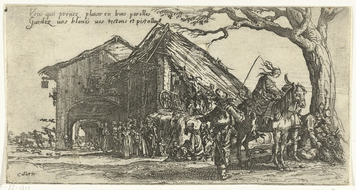 Roma bij een herberg by Abraham Casembroot, print, 1603-1658
