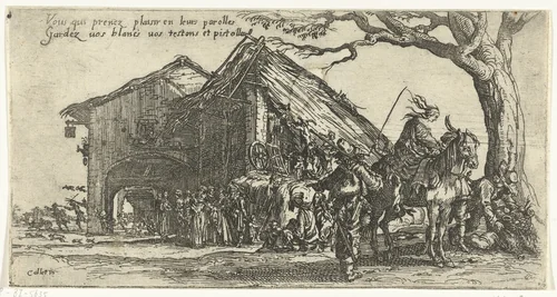 Roma bij een herberg by Abraham Casembroot, print, 1603-1658