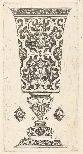 Goblet decorated with masque by Georg Wechter, print, 1579