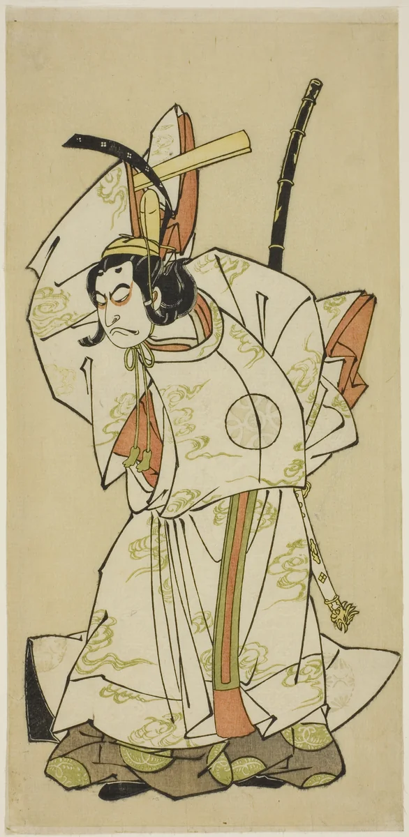 The Actor Nakamura Nakazo I as Prince Koreakira (?) in the Play Gohiiki Kanjincho, Performed at the Nakamura Theater in the Eleventh Month, 1773 by Katsukawa Shunsho (勝川 春章), print, 1768-1778