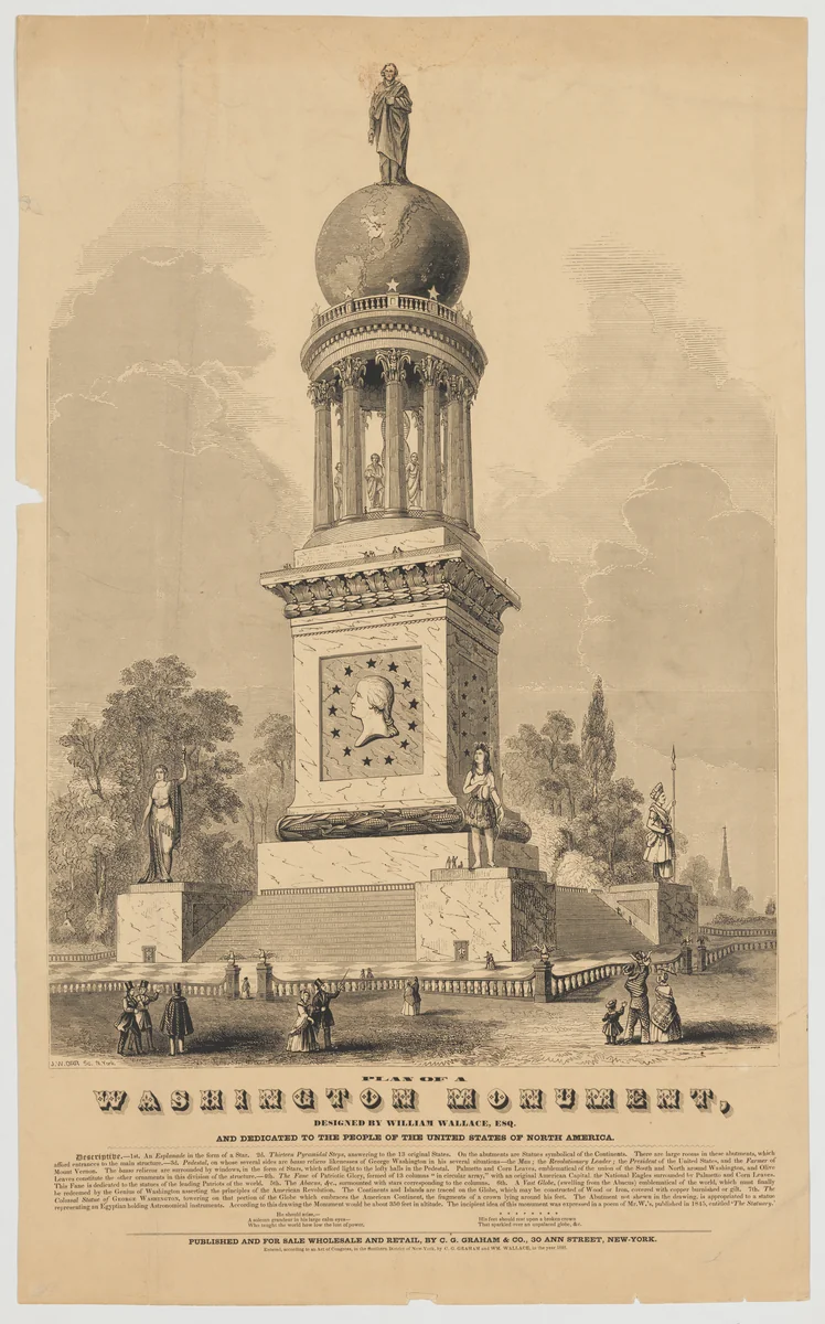 Plan of a Washington Monument by John William Orr, print, 1848