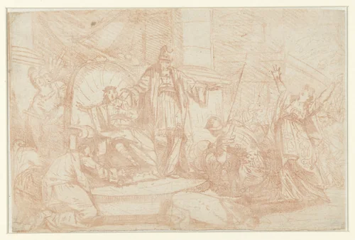 Jojada roept Joas uit tot koning by anonymous, drawing, 1720-1740