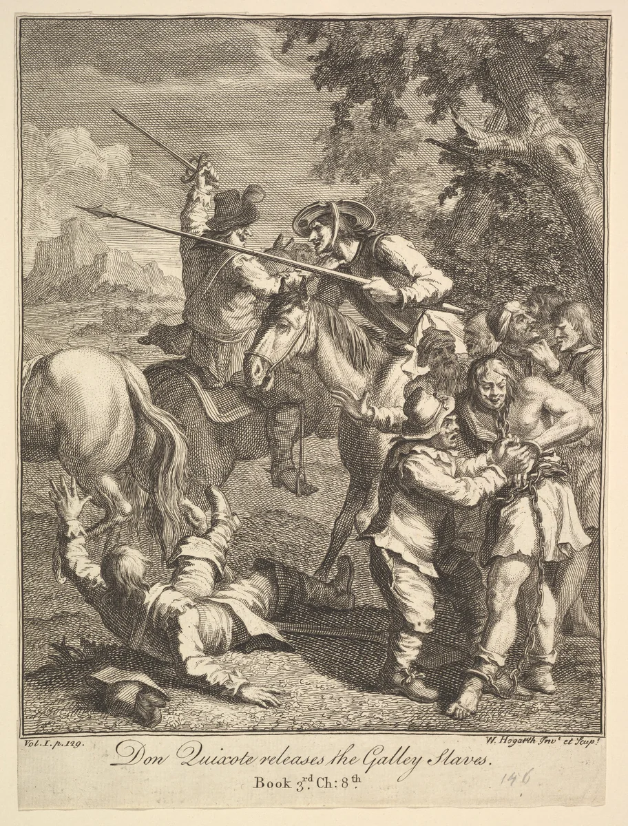 Don Quixote releases the Galley Slaves (Six Illustrations for Don Quixote) by William Hogarth, print, 1756