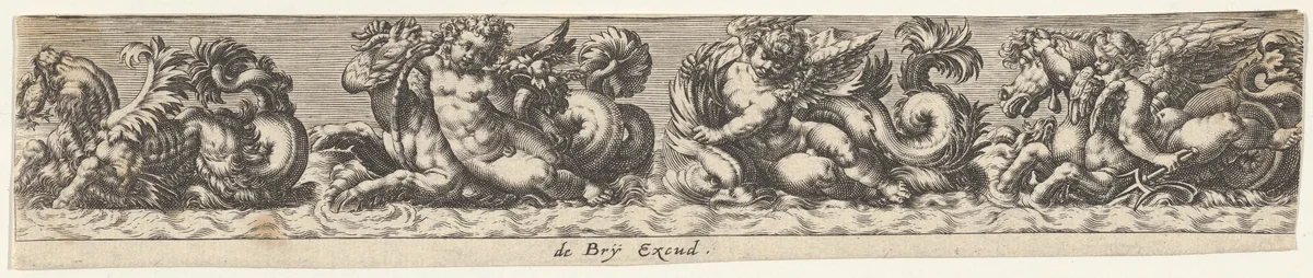 Frieze with Sea Monsters by Johann Theodor de Bry, print, 1580-1600