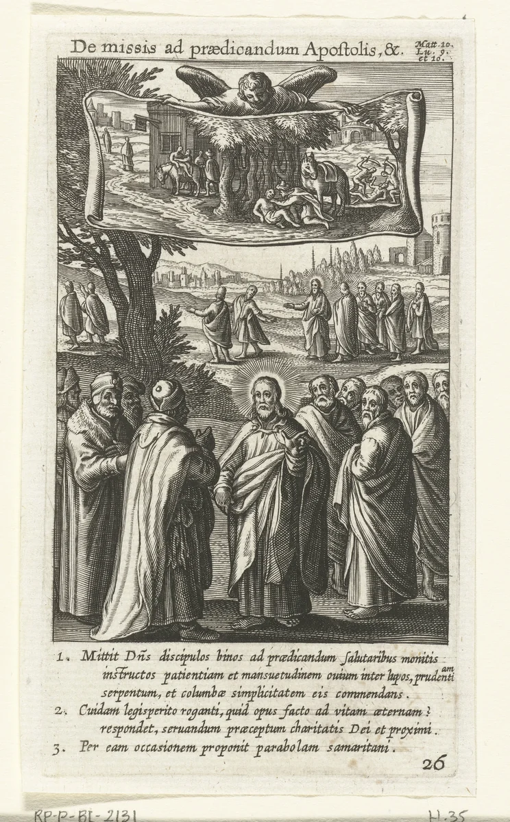 Christus stuurt apostelen op weg om mensen te genezen by Boëtius Adamsz. Bolswert, print, 1590-1622