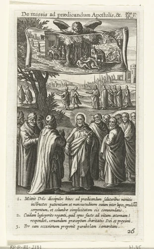 Christus stuurt apostelen op weg om mensen te genezen by Boëtius Adamsz. Bolswert, print, 1590-1622