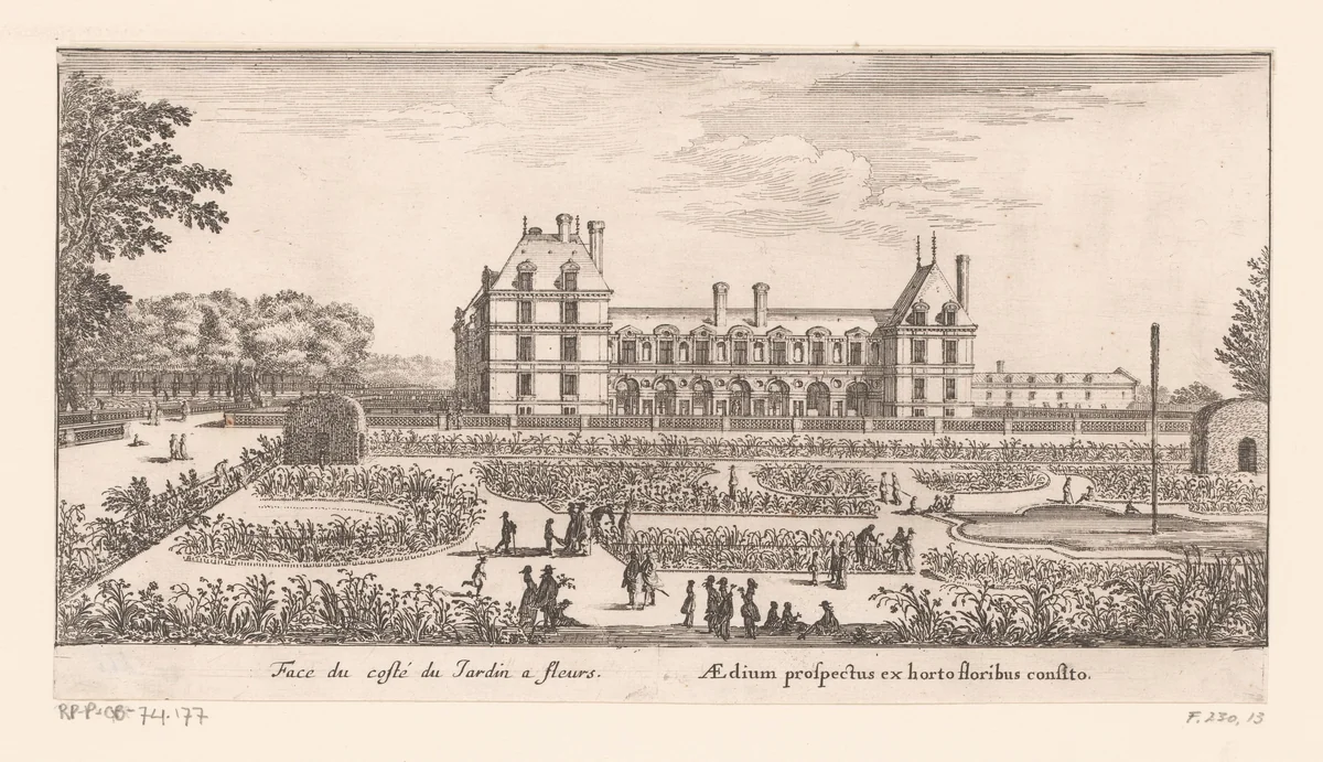Gezicht op de bloementuin van kasteel Rochefoucauld by Israël Silvestre, print, 1656