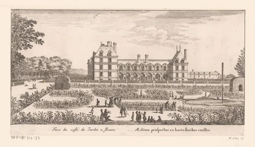 Gezicht op de bloementuin van kasteel Rochefoucauld by Israël Silvestre, print, 1656