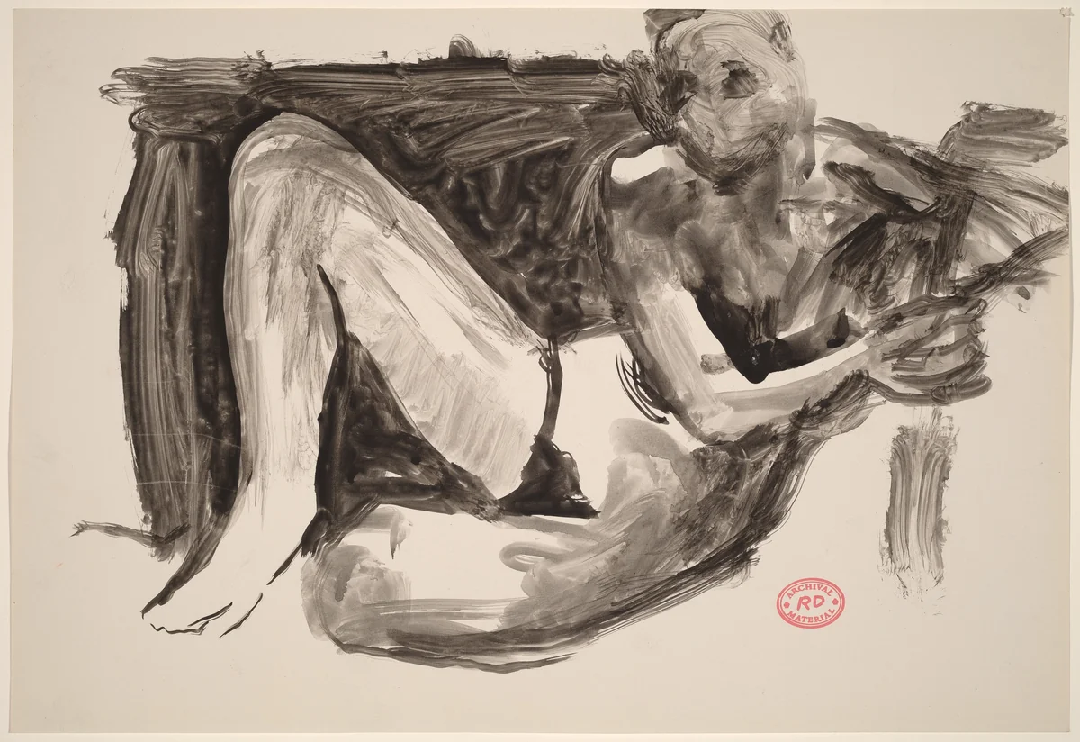 Untitled [seated female nude leaning on a support] by Richard Diebenkorn, drawing, 1955-1967