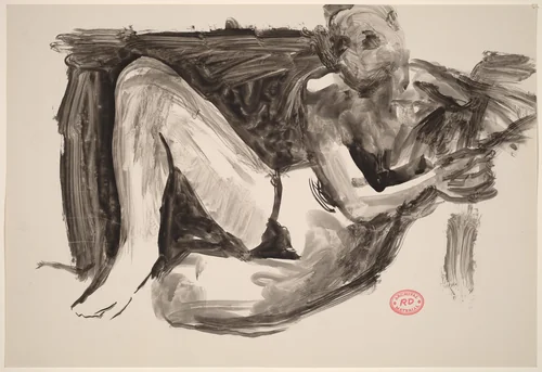 Untitled [seated female nude leaning on a support] by Richard Diebenkorn, drawing, 1955-1967