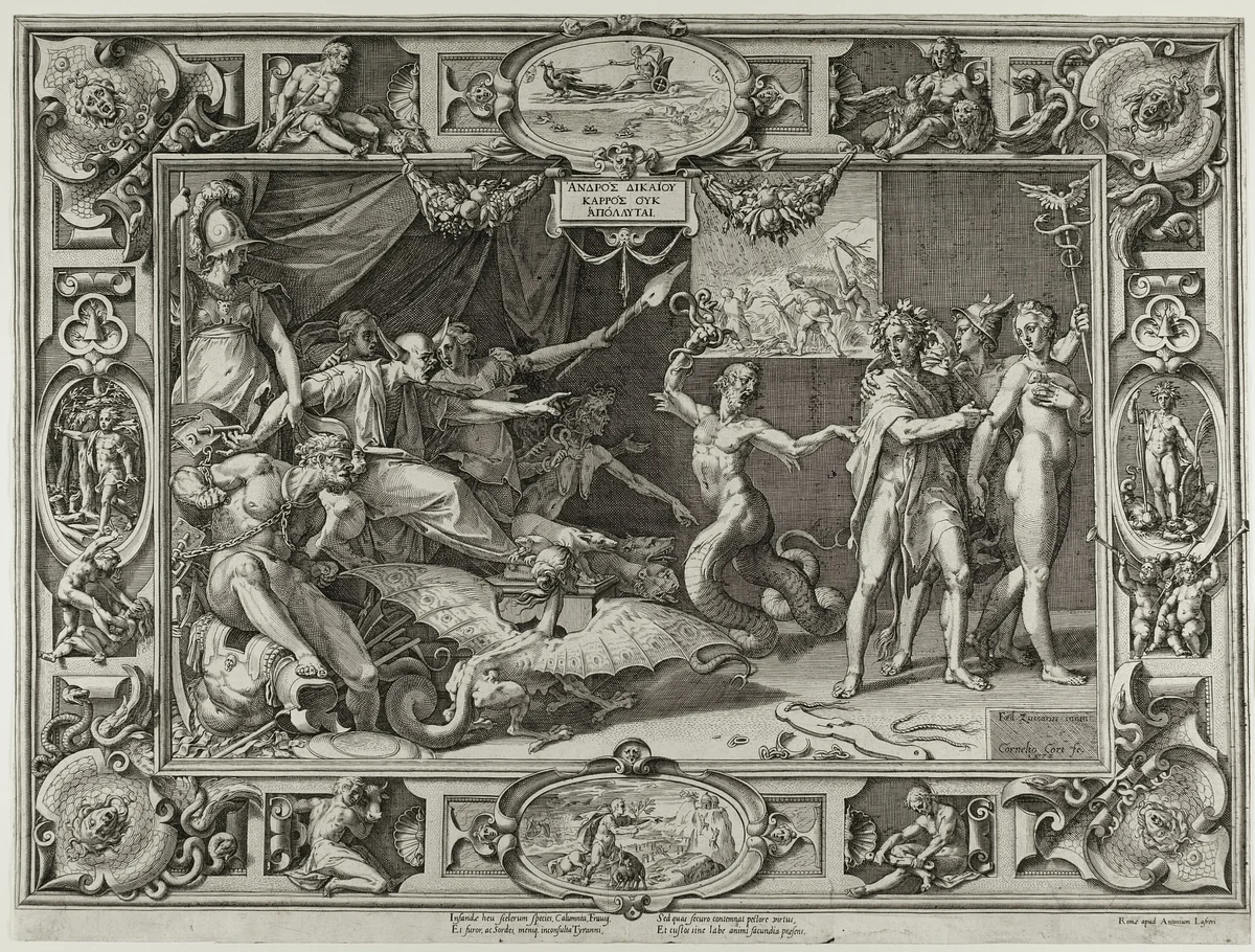 The Calumny of Apelles by Cornelis Cort, print, 1572