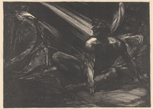 Gevallen engel zittend op de grond by Johannes Josephus Aarts, print, 1881-1934