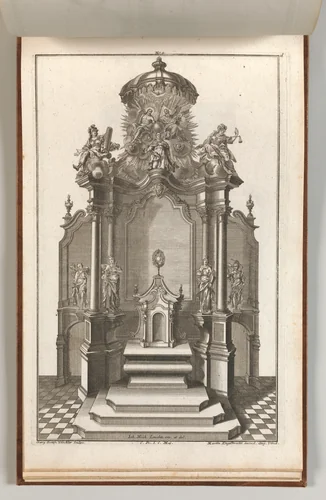 Design for a Monumental Altar, Plate d from 'Unterschiedliche Neu Inventierte Altäre mit darzu gehörigen Profillen u. Grundrißen.' by Georg Gottfried Winckler, book, 1745-1755
