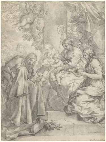 St Margaret of Cortona Kneeling before the Christ Child and Offering Him a Book by Pietro da Cortona, drawing, 1640
