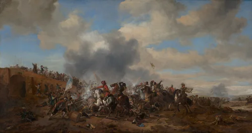 Battle Scene by Philips Wouwerman, painting, 1655