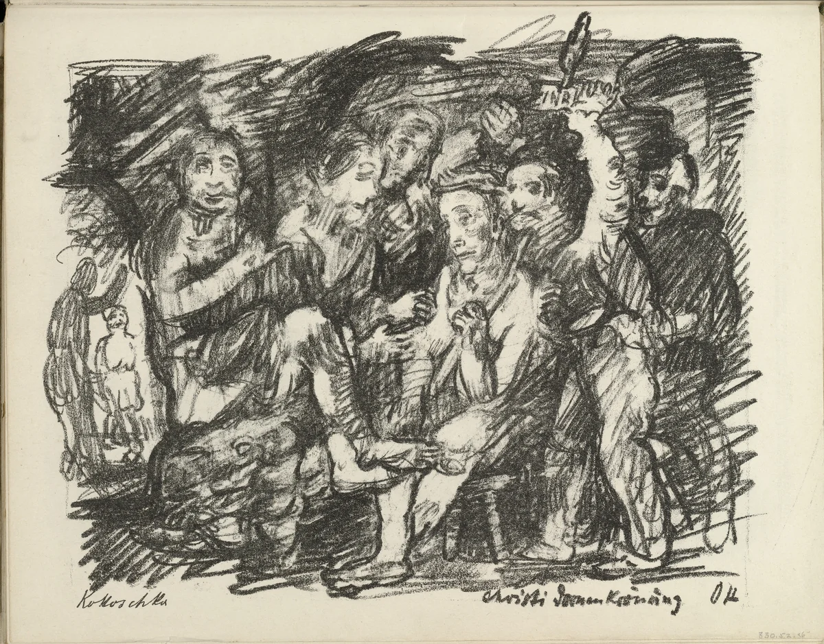 Christ Crowned with Thorns (Christi Dornenkrönung) (plate, folio 19 verso) from the periodical Der Bildermann, vol. 1, no. 9 (Aug 1916) by Oskar Kokoschka, periodical, 1916