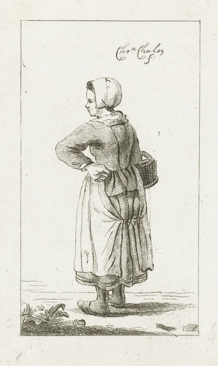 Vrouw met mand by Pieter de Mare, print, 1779