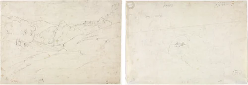 View of Marino (recto); Sketch for a Landscape (verso) by Jean-Baptiste-Camille Corot, drawing, 1827