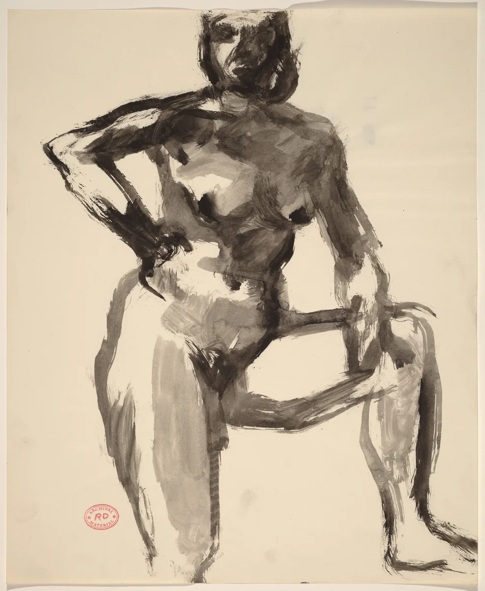 Untitled [female nude stepping up on right foot] by Richard Diebenkorn, drawing, 1955-1967