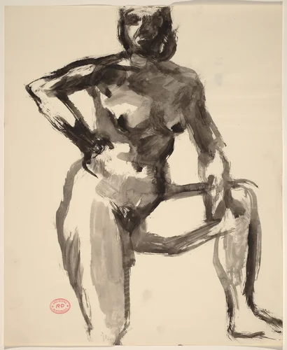 Untitled [female nude stepping up on right foot] by Richard Diebenkorn, drawing, 1955-1967