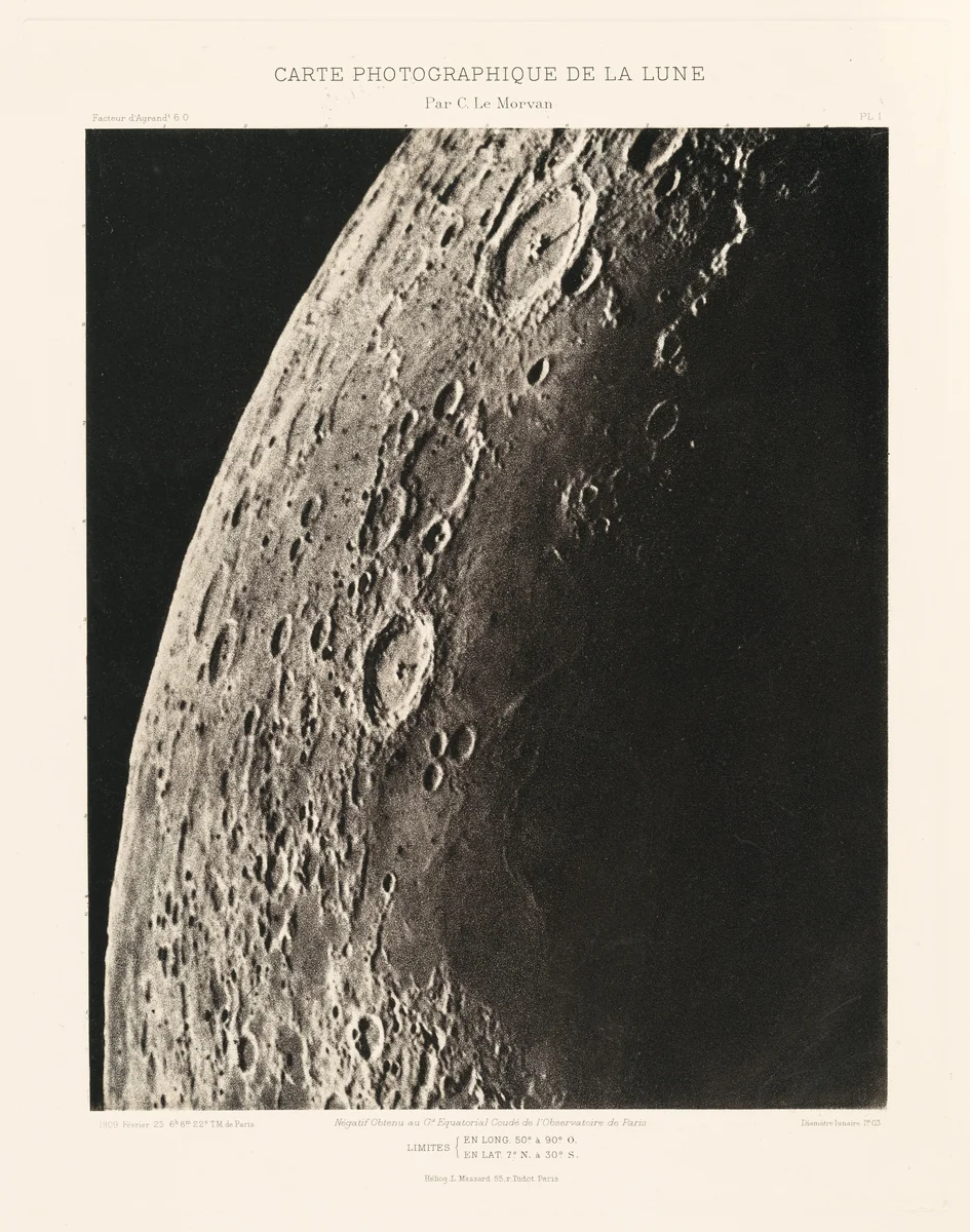Carte photographique de la lune, planche I (Photographic Chart of the Moon, plate I) by Charles Le Morvan, photograph, 1909