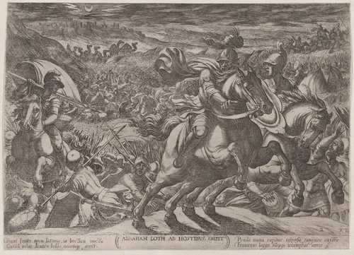 Plate 2: Abraham Liberating His Nephew Lot, from "The Battles of the Old Testament" by Antonio Tempesta, print, 1585-1615