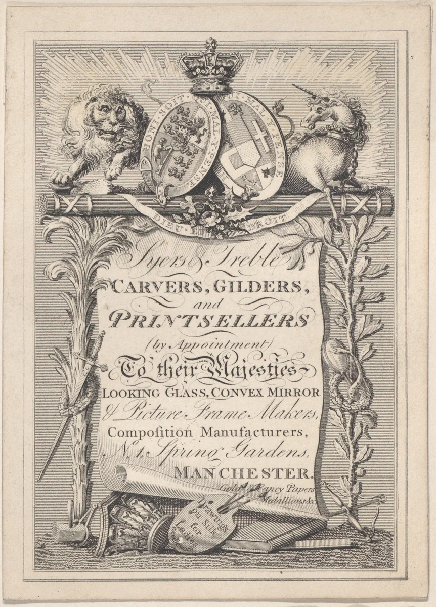 Trade Card for Syers & Treble, Carvers, Gilders, and Printsellers by anonymous, print, 1800-1900