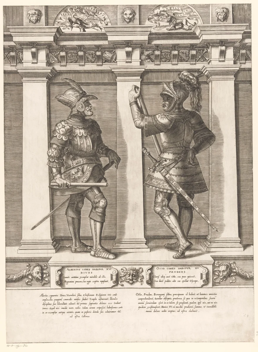 Dubbelportret van Albrecht en Otto van Habsburg by Gaspare Oselli, print, 1569