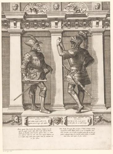 Dubbelportret van Albrecht en Otto van Habsburg by Gaspare Oselli, print, 1569