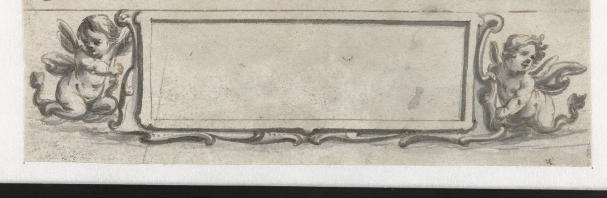 Cartouche met twee putti by Pieter Jansz, drawing, 1630-1672
