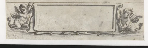 Cartouche met twee putti by Pieter Jansz, drawing, 1630-1672