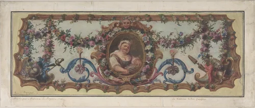 Design for a Tapestry Seat of a Sofa by Charles-Antoine Coypel, drawing, 1721