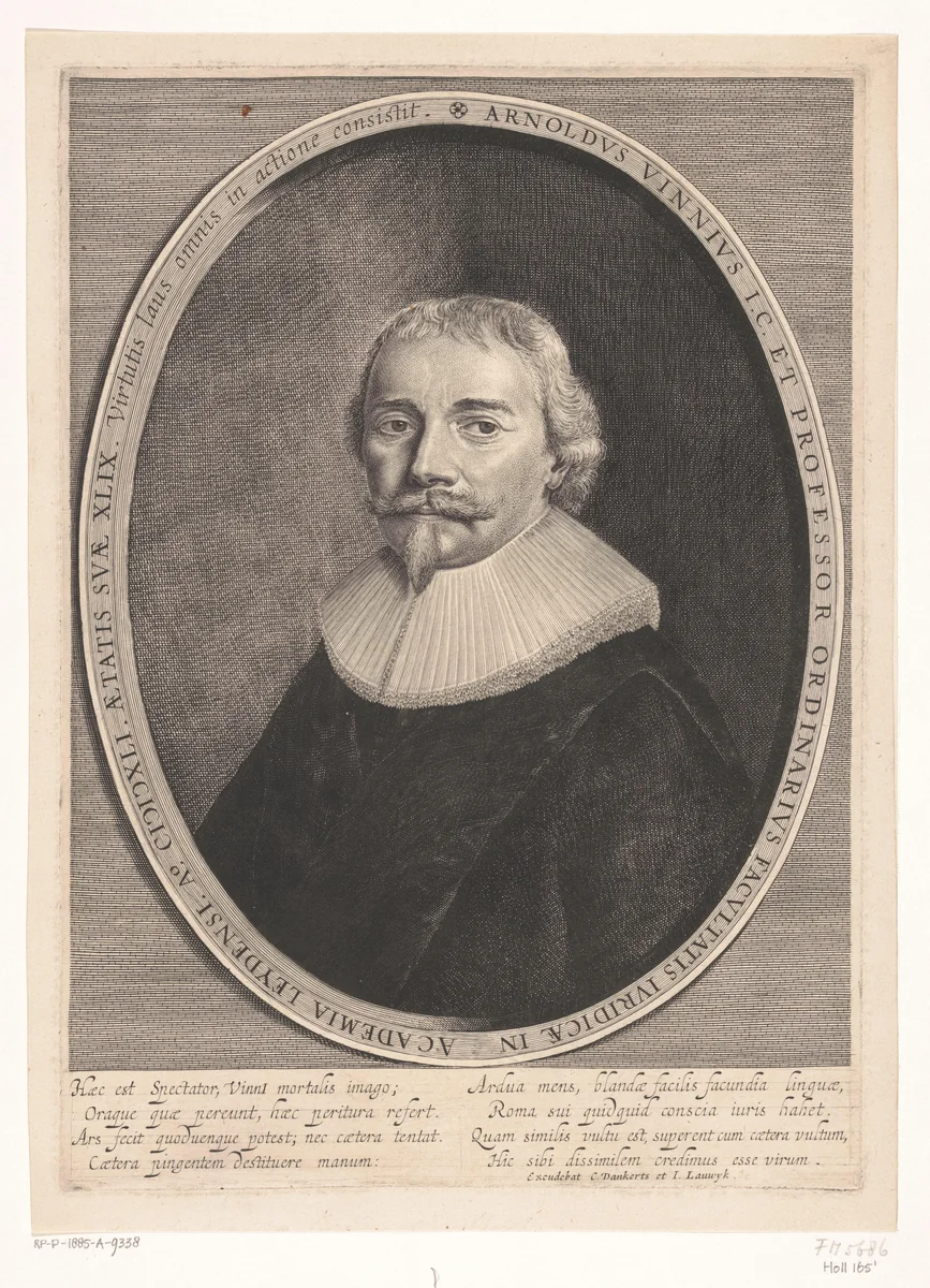 Portret van Arnoldus Vinnius op 49-jarige leeftijd by Cornelis van Dalen, print, 1641