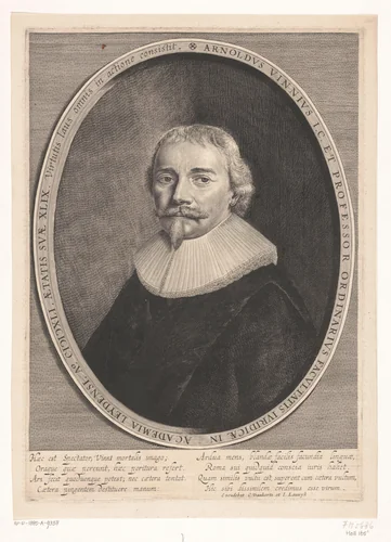 Portret van Arnoldus Vinnius op 49-jarige leeftijd by Cornelis van Dalen, print, 1641