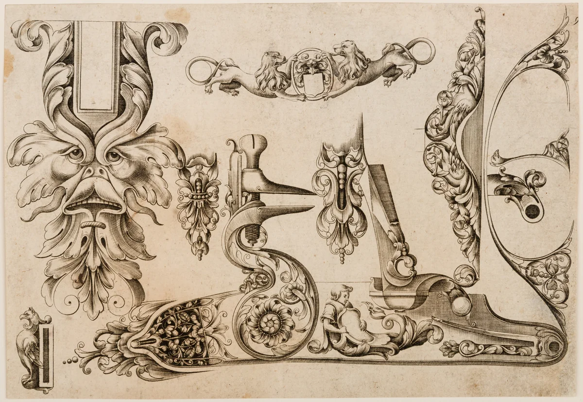 Plate Nine from Plusieurs Models des plus nouuelles manieres qui sont en usage en l'Art de Arquebuzerie by C. Jacquinet, print, 1635-1685