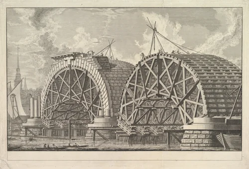 A view of part of the intended Bridge at Blackfriars, London by Giovanni Battista Piranesi, print, 1759-1769
