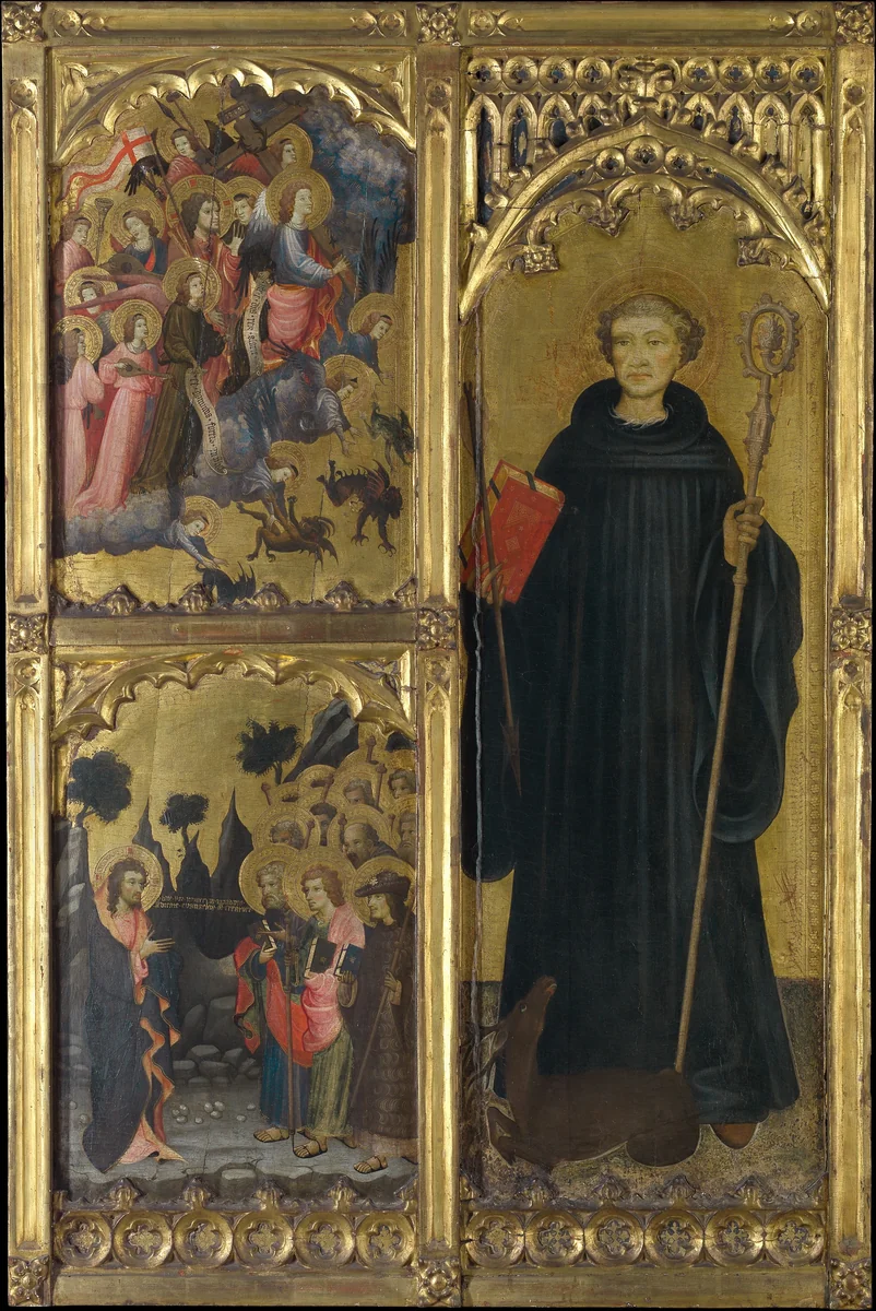 Saint Giles with Christ Triumphant over Satan and the Mission of the Apostles by Miguel Alcañiz, painting, 1403-1413