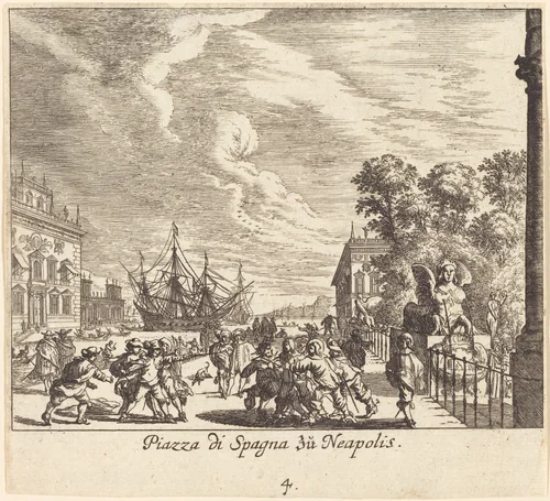 Piazza di Spagna, Naples by Melchior Küsel; Johann Wilhelm Baur, print, 1681