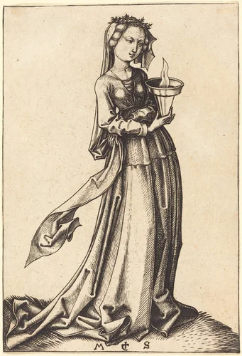 Fourth Wise Virgin by Martin Schongauer, print, 1490