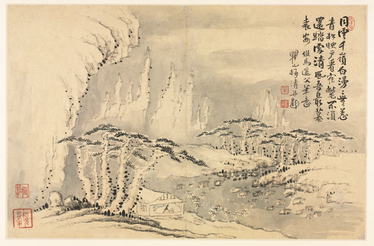 Landscapes in Various Styles after Old Masters by Mei Qing, painting, 1690