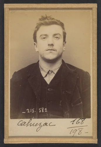 Cabuzac. Jean. 25 ans, né le 23/7/68 à Ivry la Bataille (Eure). Ciseleur. Anarchiste. 12/3/94. by Alphonse Bertillon, photograph, 1894