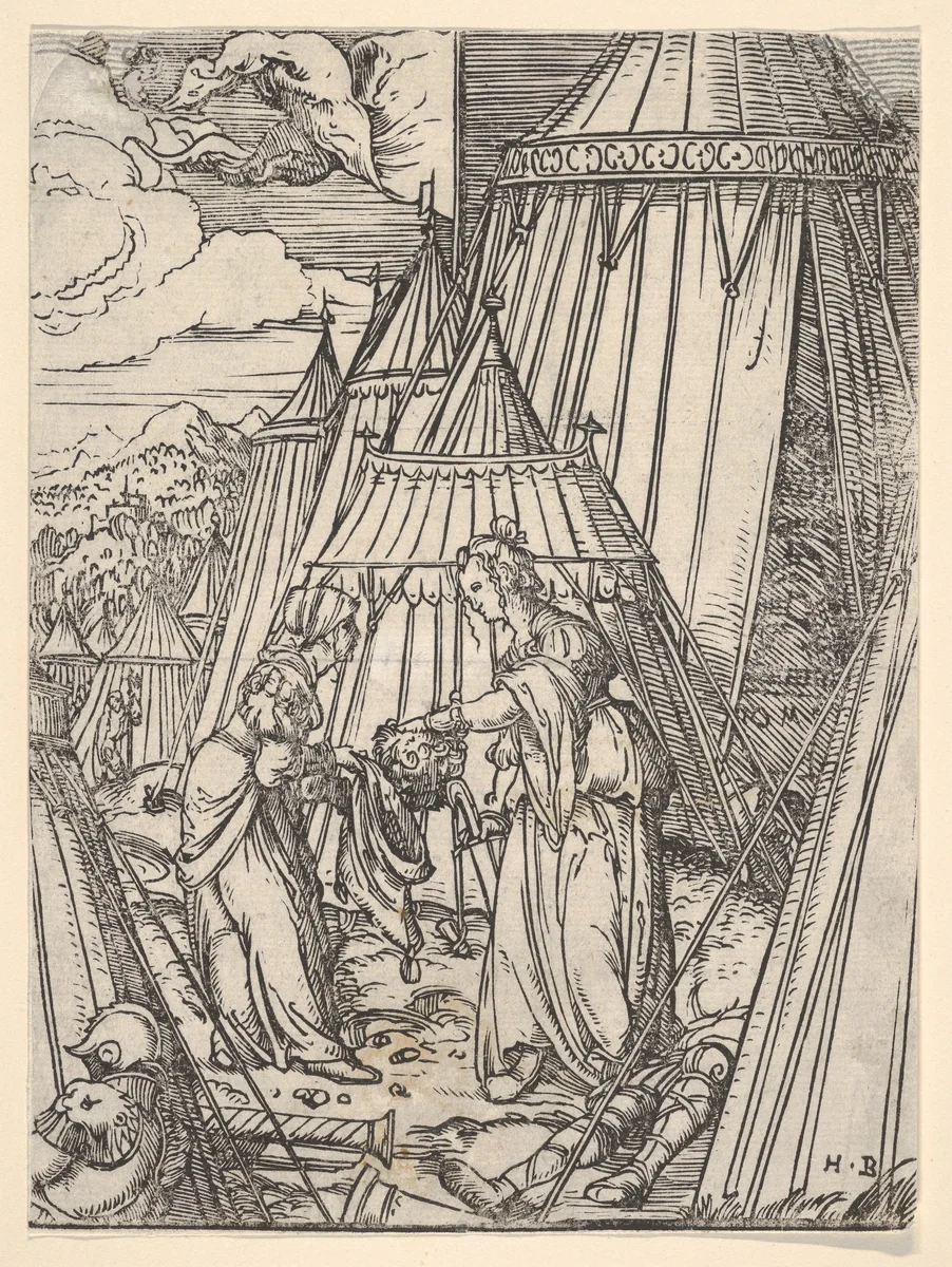 Judith and Her Maid Putting the Head of Holofernes into a Bag by Hans Burgkmair, print, 1498-1531