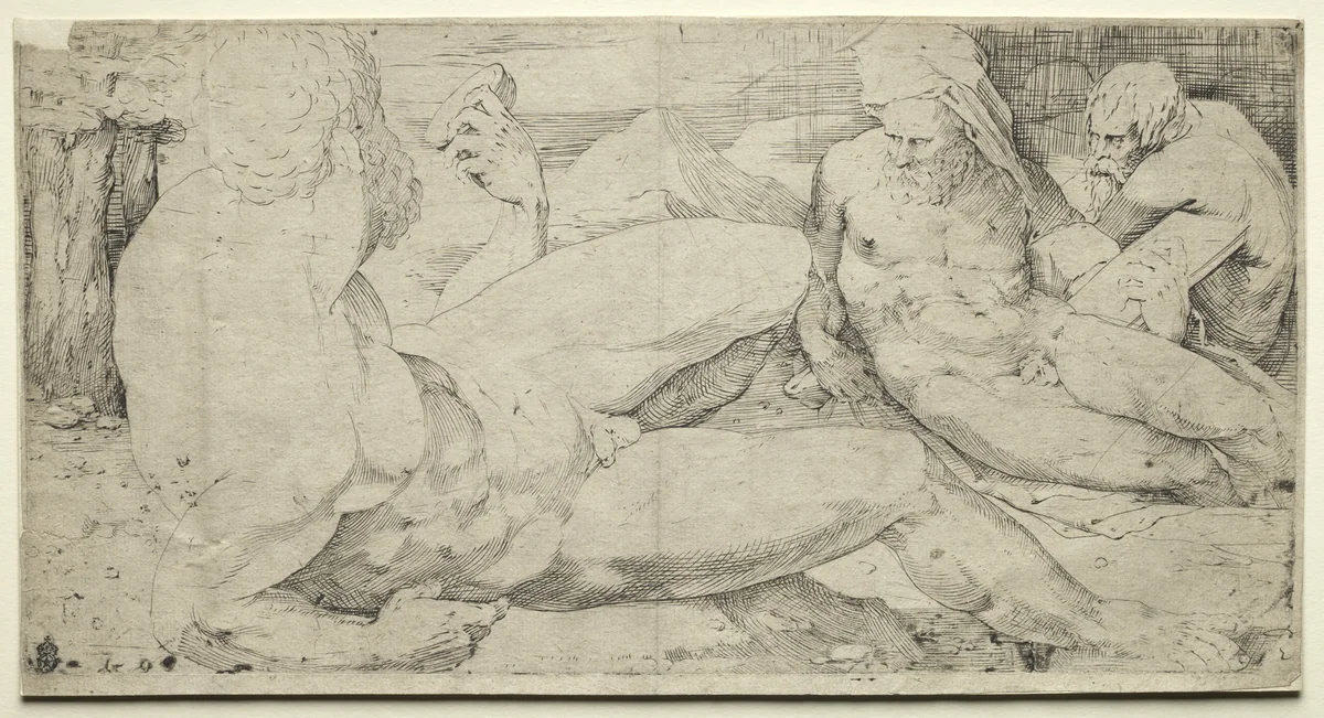 Three Male Nudes by Domenico Beccafumi, print, 1525-1550
