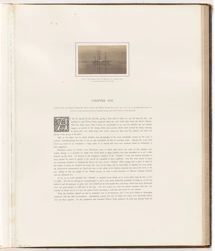 "The Steamer under the midnight sun, anchored about two miles from the Devil's Thumb." by George P. Critcherson, John L. Dunmore, William Bradford, photograph, 1869