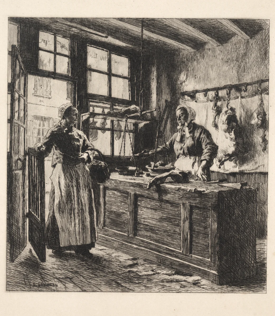 Interior of a Butcher Shop by Léon Augustin Lhermitte, print, 1876-1886