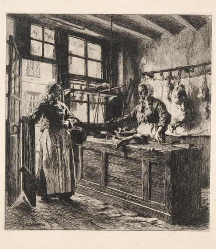 Interior of a Butcher Shop by Léon Augustin Lhermitte, print, 1876-1886