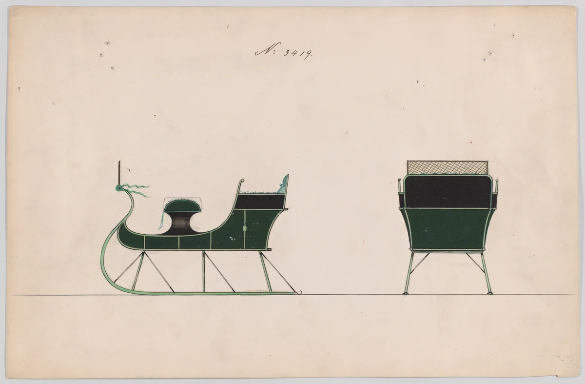 Design for 4 Seat Sleigh, no. 3419 by Brewster & Co., drawing, 1878