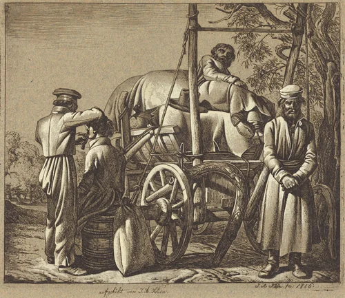 Russian Soldiers with a Barber by Johann Adam Klein, print, 1816
